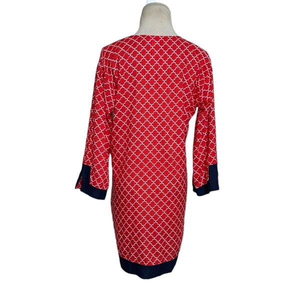 Top it Off red blue trim cotton 3/4 sleeves tunic top size small - Picture 2 of 13